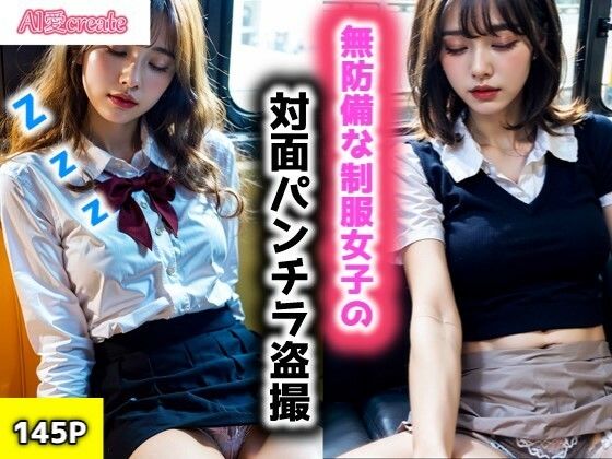 【【電車】寝ている無防備な制服女子の対面パンチラ盗撮】AI愛create