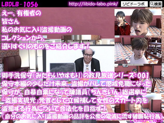 【【●△100】御手洗保守（みたらいやすもり）の政見放送シリーズ:001＋ 保守本編の少しだけ未来。盗撮がバレて懲戒免職になった保守が、自暴自棄になって陳議員総選挙に『盗撮実現党』党首として立候補して女性のスカート内を盗撮する行為について合法化を目指す！（破廉恥政見放送が、ランチ時のOLの眼に触れた！）】Libido-Labo