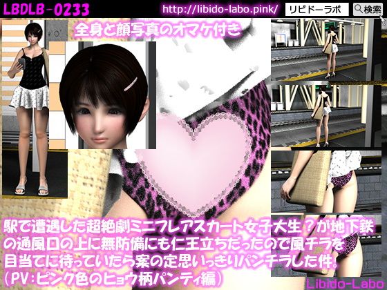 【（PV:ピンク色のヒョウ柄パンティ編）駅で遭遇した超絶劇ミニフレアスカート女子大生？が地下鉄の通風口の上に無防備にも仁王立ちだったので風チラを目当てに待っていたら案の定思いっきりパンチラした件。】Libido-Labo